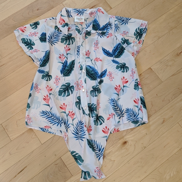 SIENNA SKY - Pink Tropical Tie Top - Picture 1 of 6